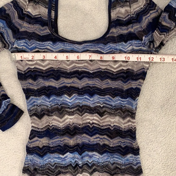 Guess knitted Dress XS Fitted Petite Blue grey striped with grey slip - Picture 3 of 9